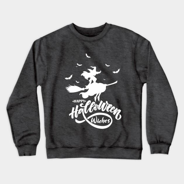 Happy Halloween Beauty Witch Flying Broom Crewneck Sweatshirt by BadrBrand